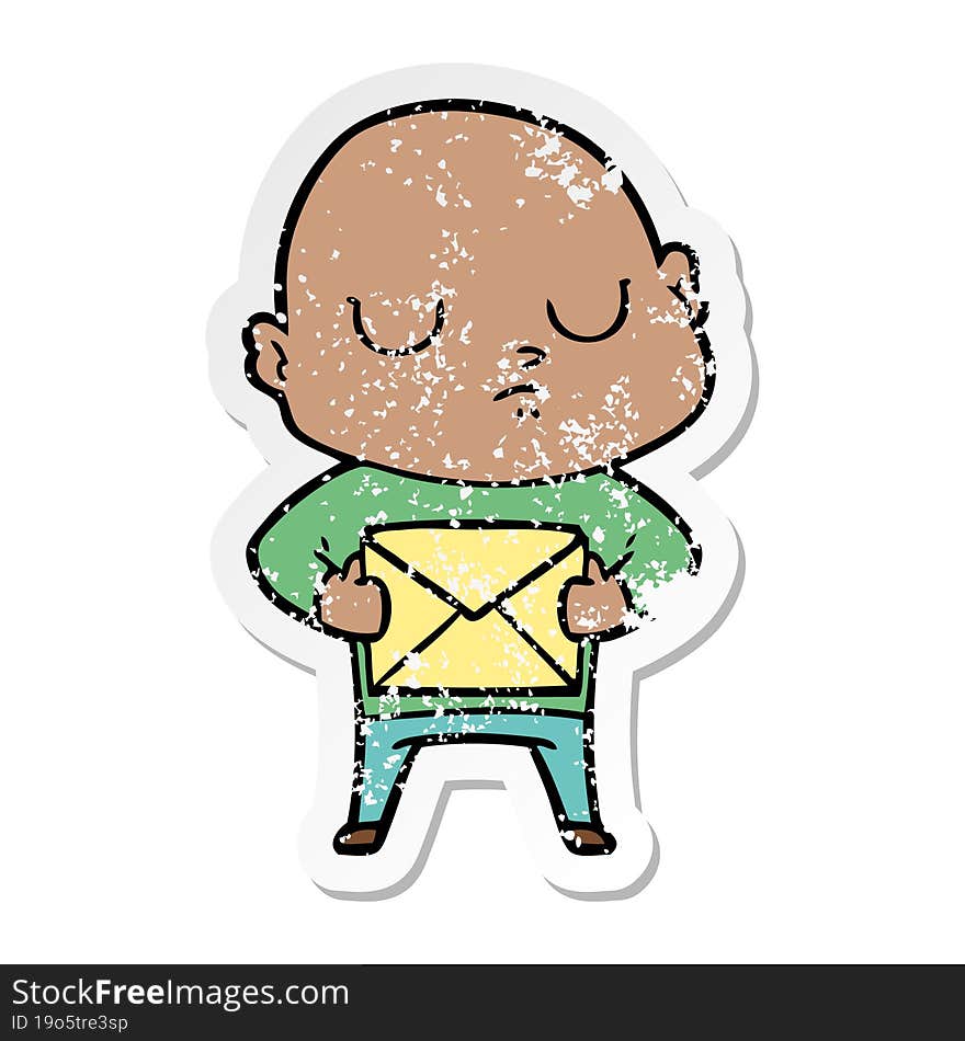 distressed sticker of a cartoon bald man