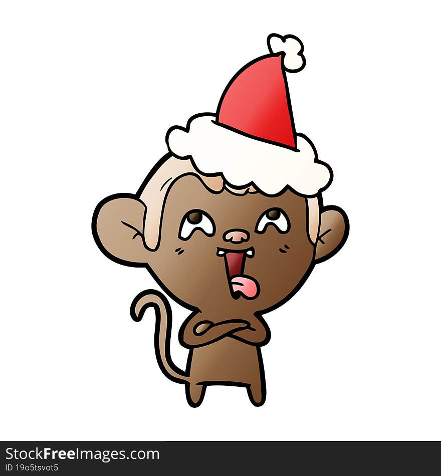 crazy gradient cartoon of a monkey wearing santa hat