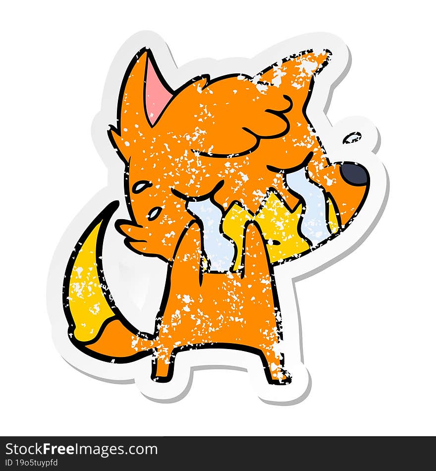 distressed sticker of a crying fox cartoon