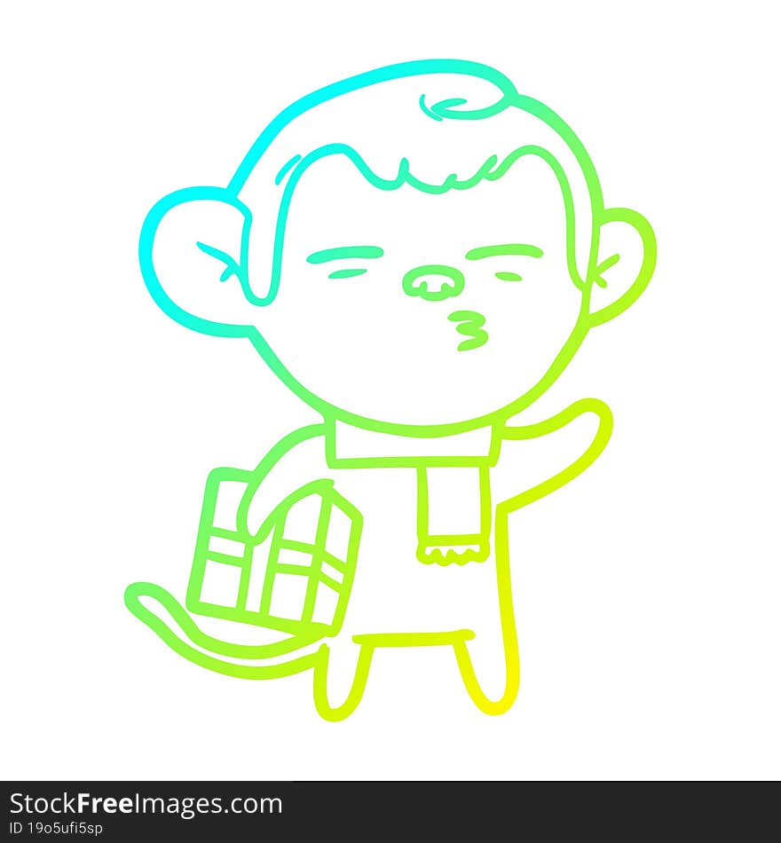 cold gradient line drawing cartoon suspicious monkey