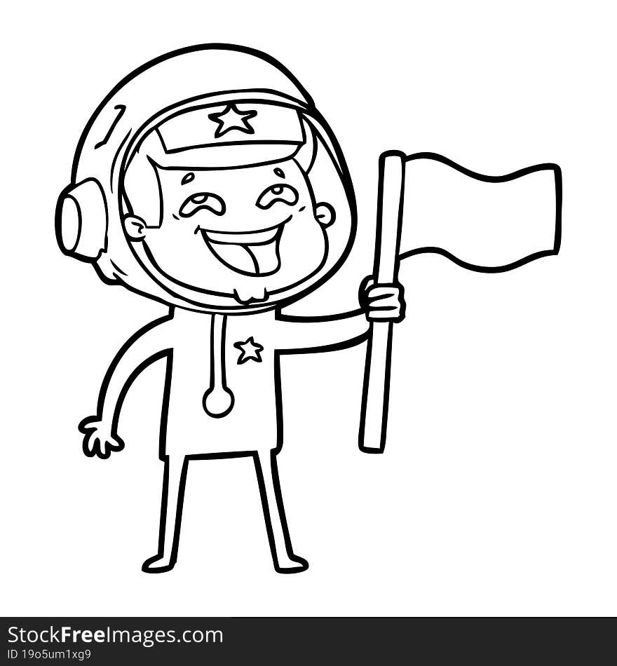 cartoon laughing astronaut waving flag. cartoon laughing astronaut waving flag