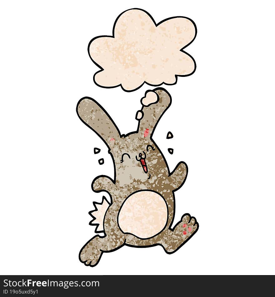 cartoon rabbit with thought bubble in grunge texture style. cartoon rabbit with thought bubble in grunge texture style