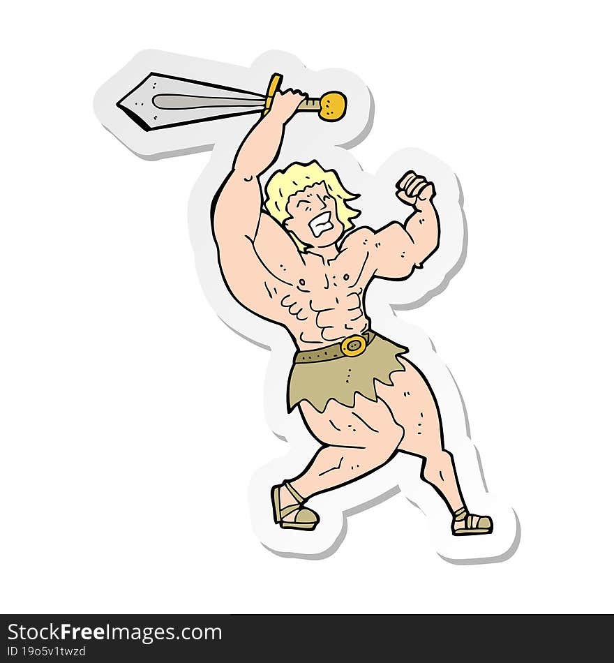 Sticker Of A Cartoon Barbarian Hero