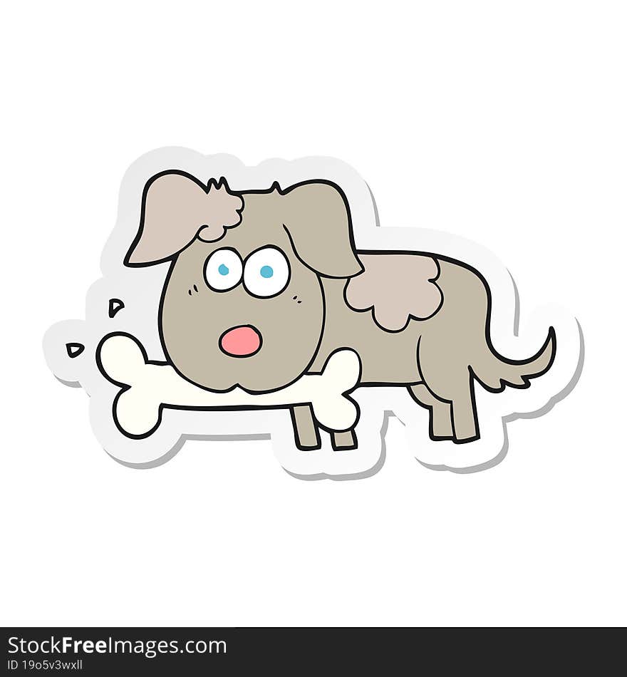 Sticker Of A Cartoon Dog With Bone