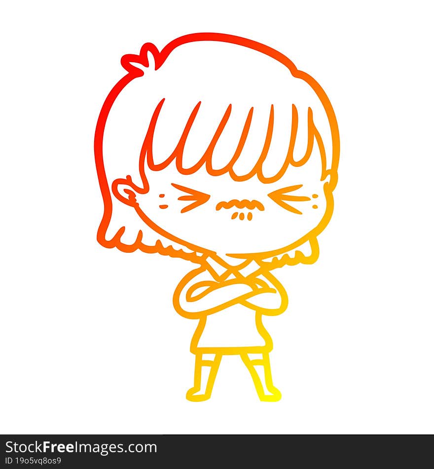 warm gradient line drawing annoyed cartoon girl