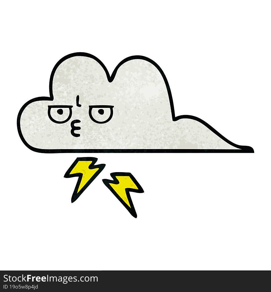 retro grunge texture cartoon of a thunder cloud