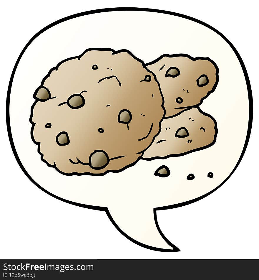 cartoon cookies and speech bubble in smooth gradient style