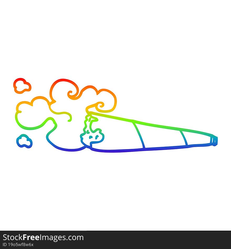 rainbow gradient line drawing of a cartoon smoking joint