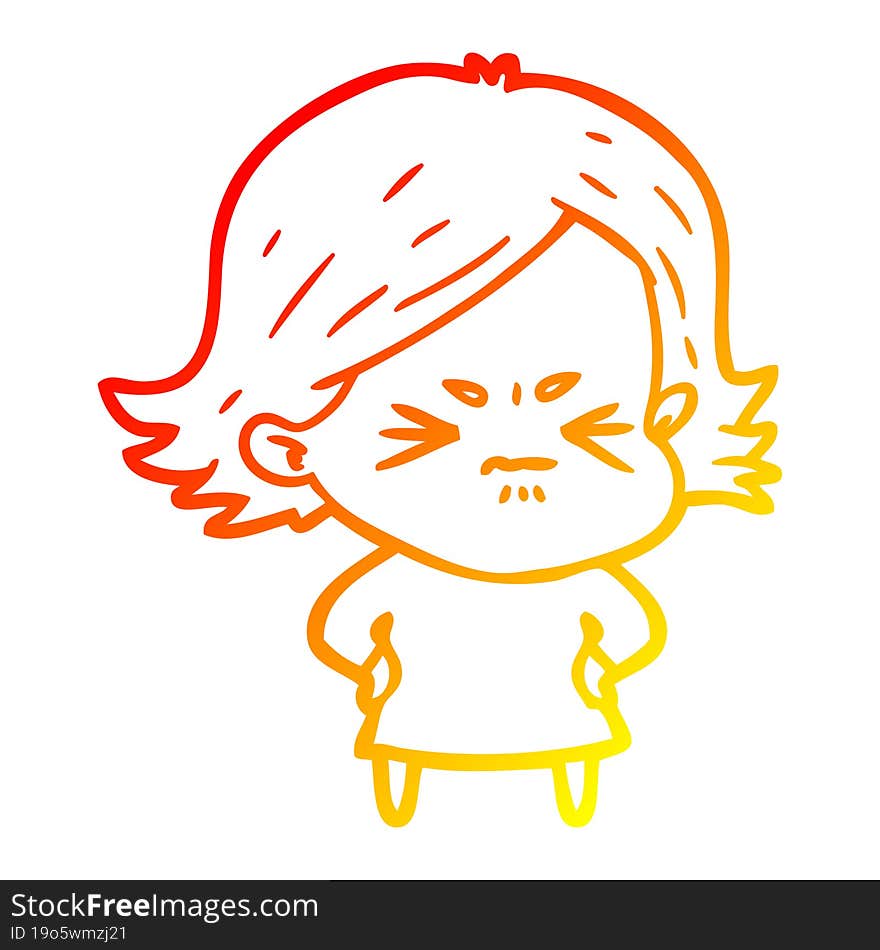 warm gradient line drawing of a cartoon angry girl