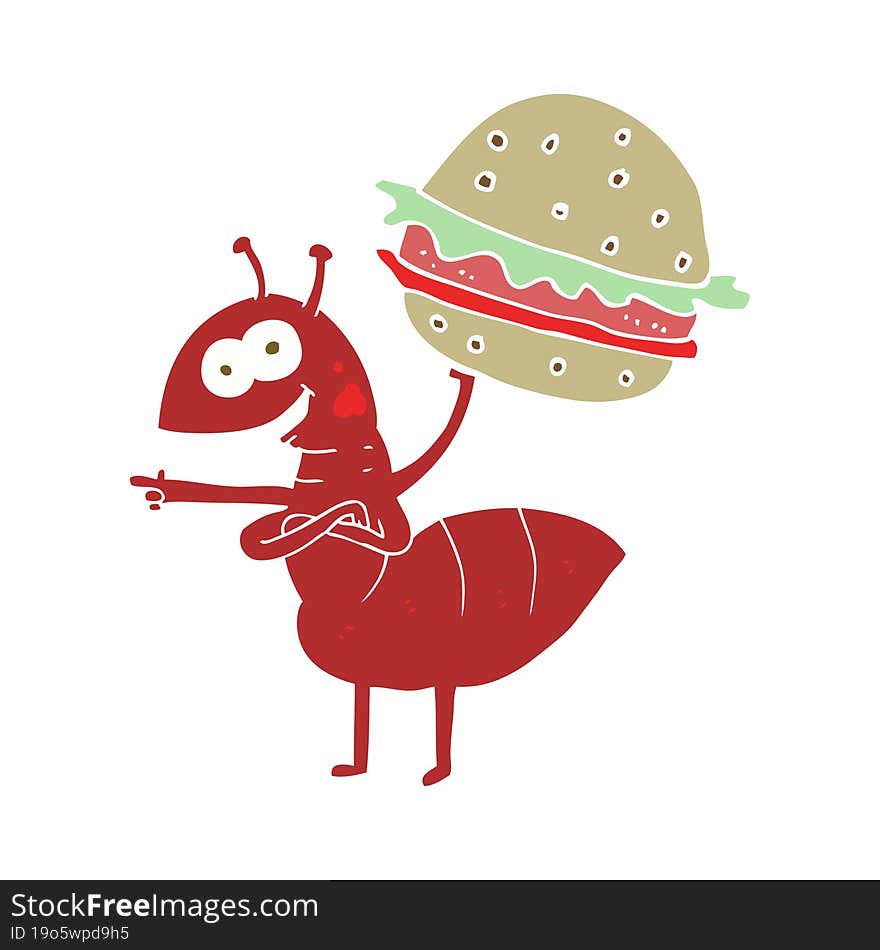 flat color illustration of ant carrying food. flat color illustration of ant carrying food