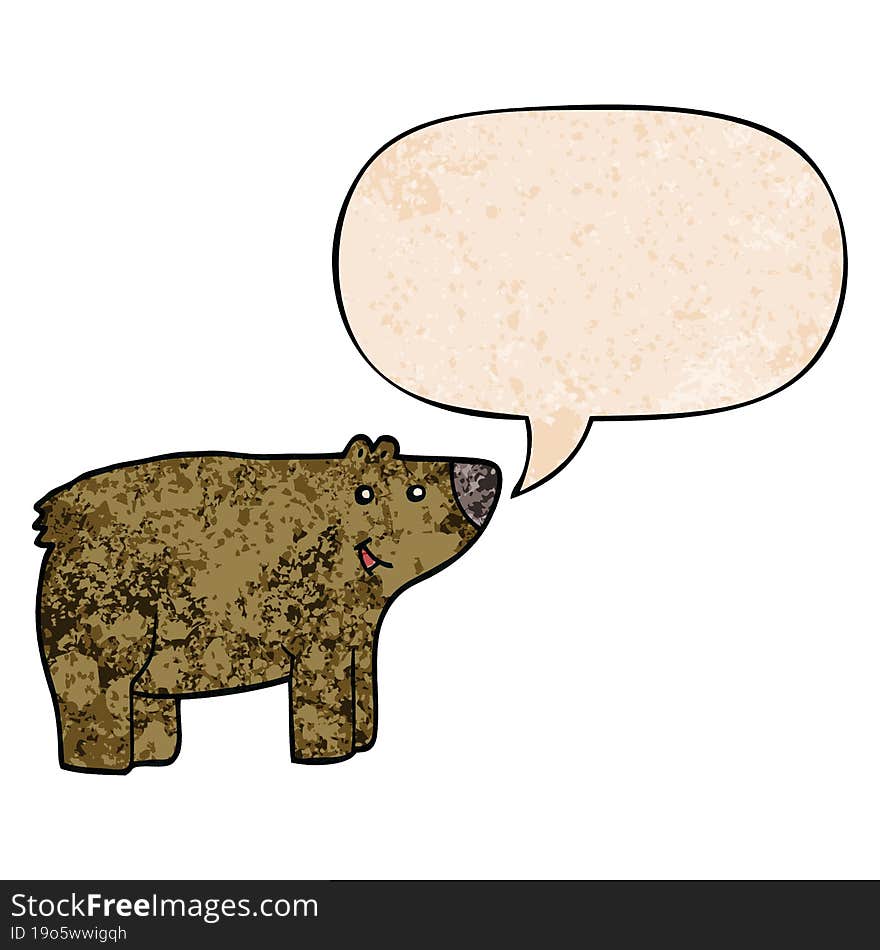 cartoon bear and speech bubble in retro texture style