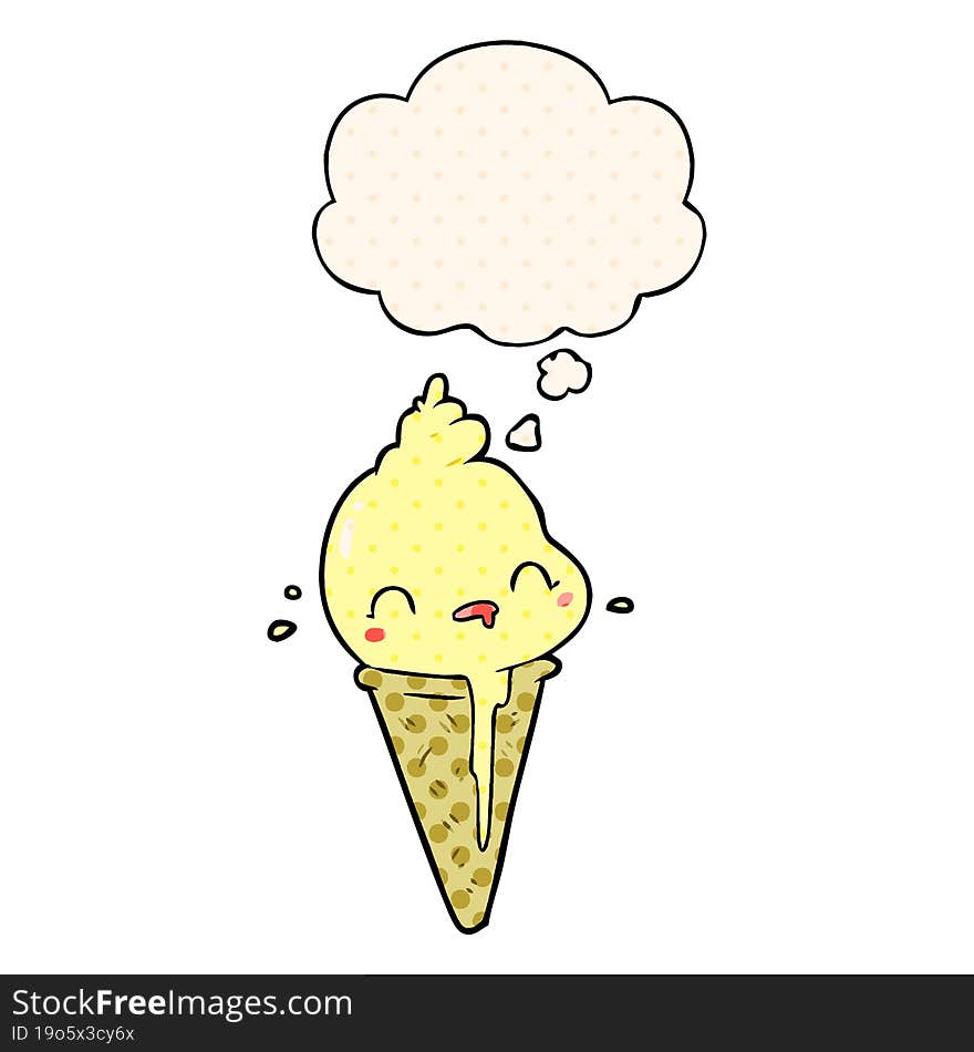 cute cartoon ice cream and thought bubble in comic book style