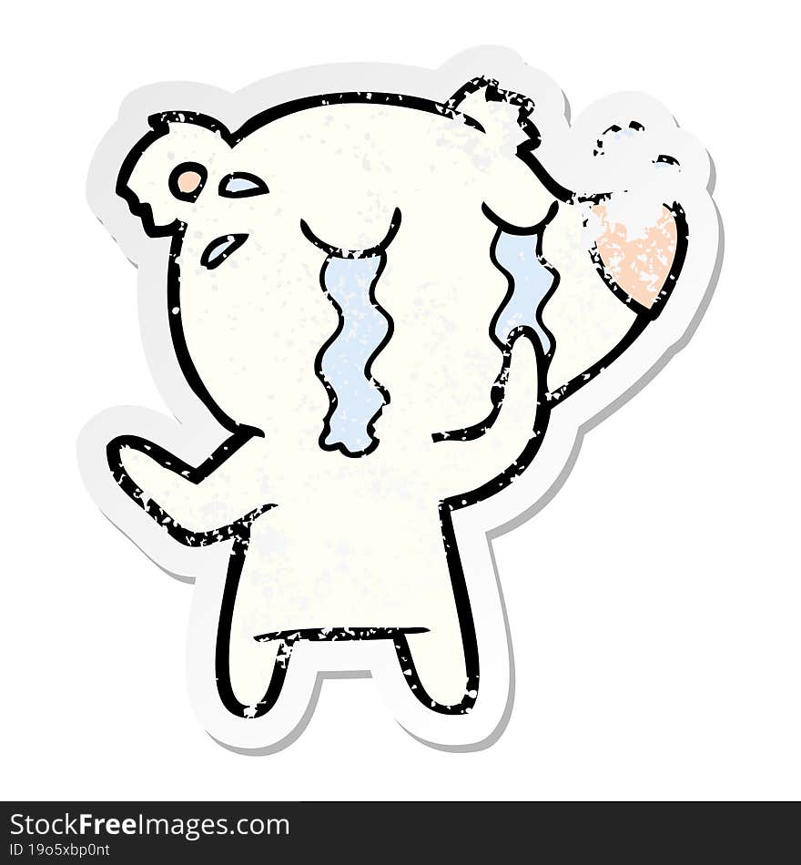 distressed sticker of a cartoon crying polar bear