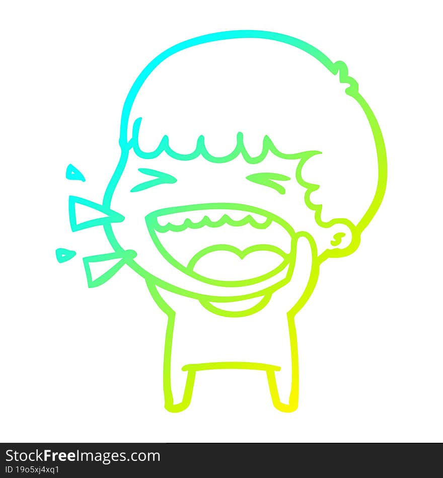 cold gradient line drawing of a cartoon laughing man