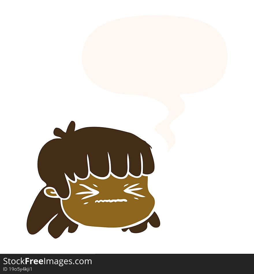 cartoon female face and speech bubble in retro style