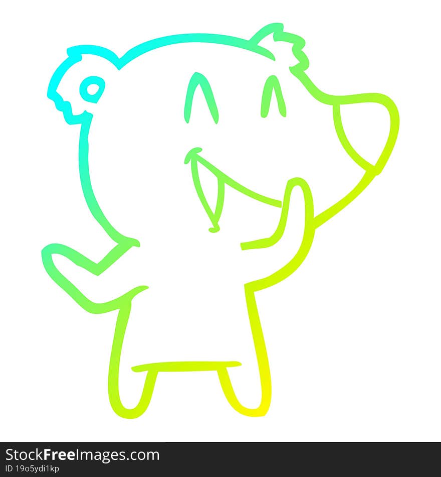 cold gradient line drawing of a laughing bear cartoon