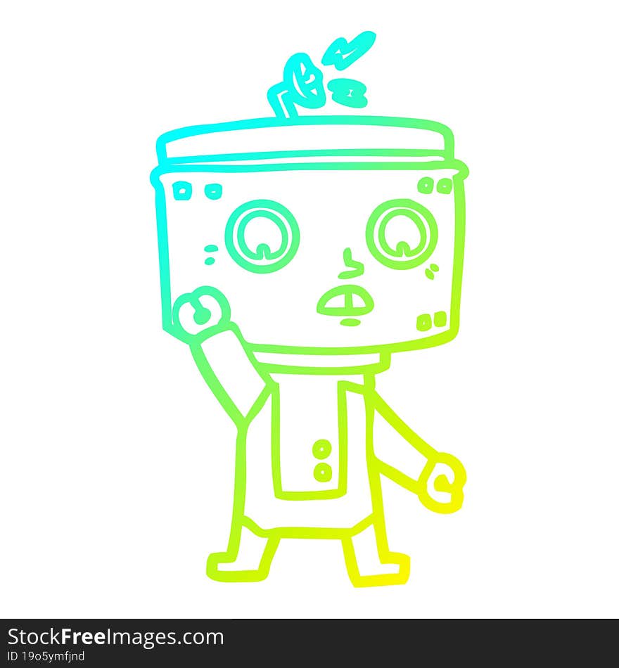 cold gradient line drawing cartoon robot waving