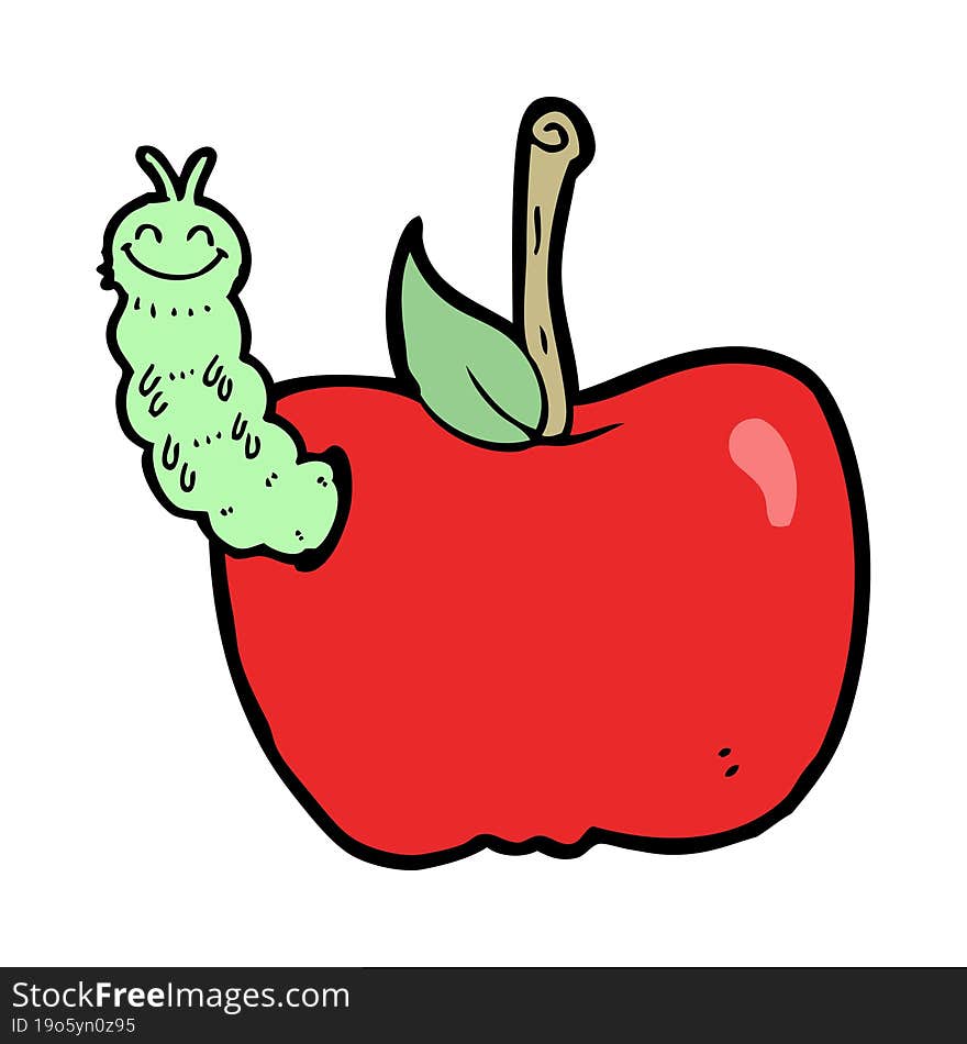 Cartoon Apple With Bug