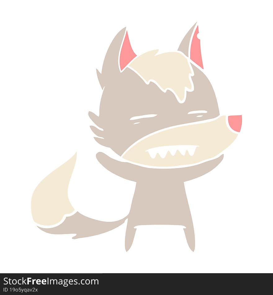 flat color style cartoon wolf showing teeth