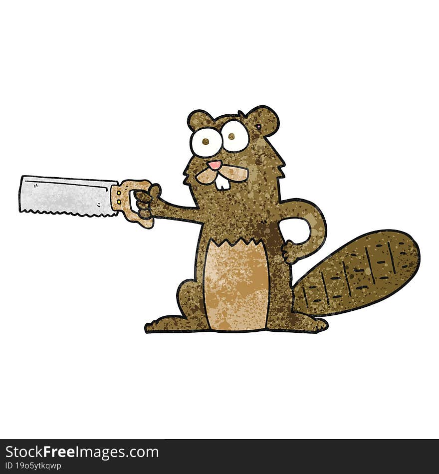 textured cartoon beaver with saw