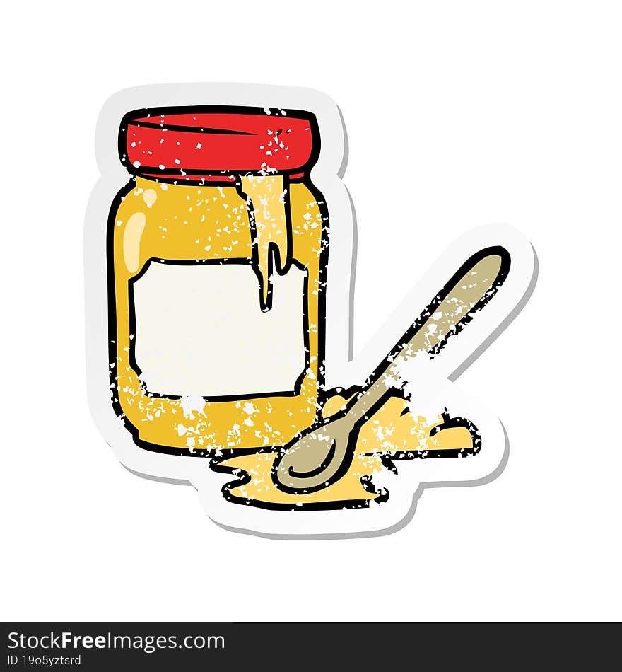 distressed sticker of a cartoon jar of honey