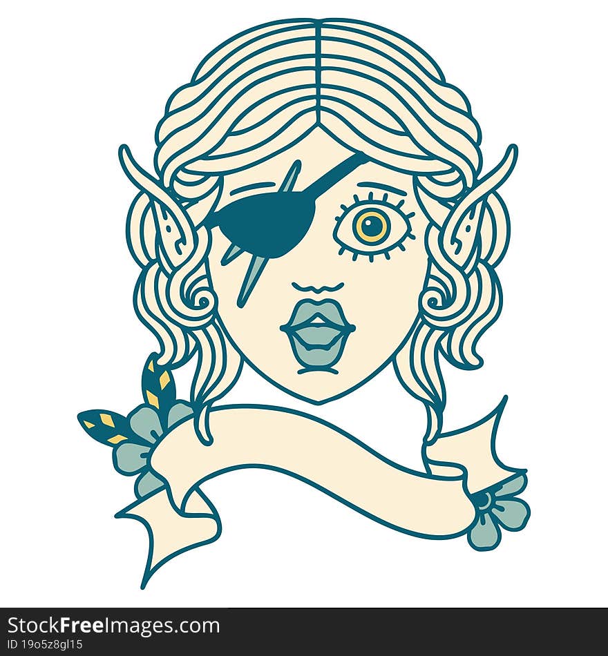 Retro Tattoo Style elf rogue character face. Retro Tattoo Style elf rogue character face