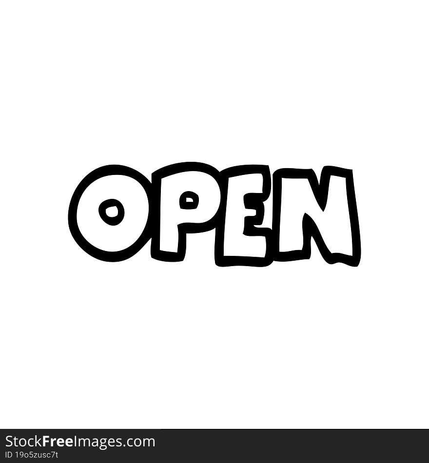 Line Drawing Cartoon Open Sign