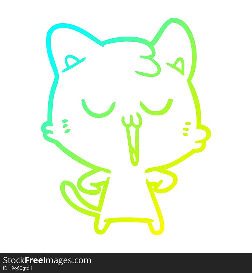 Cold Gradient Line Drawing Cartoon Cat Singing