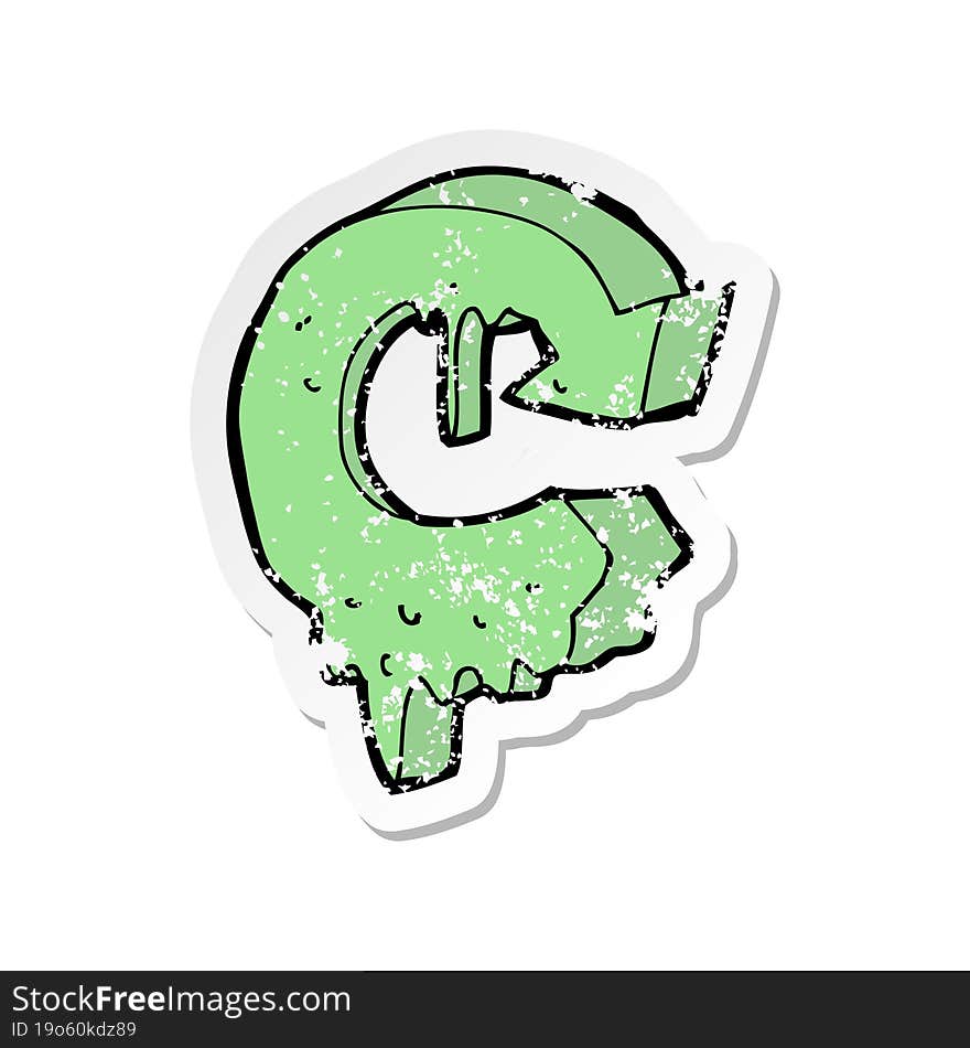 retro distressed sticker of a cartoon melting recycling symbol