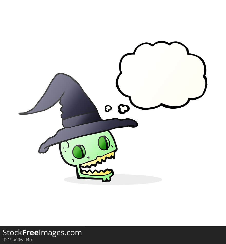 thought bubble cartoon skull wearing witch hat