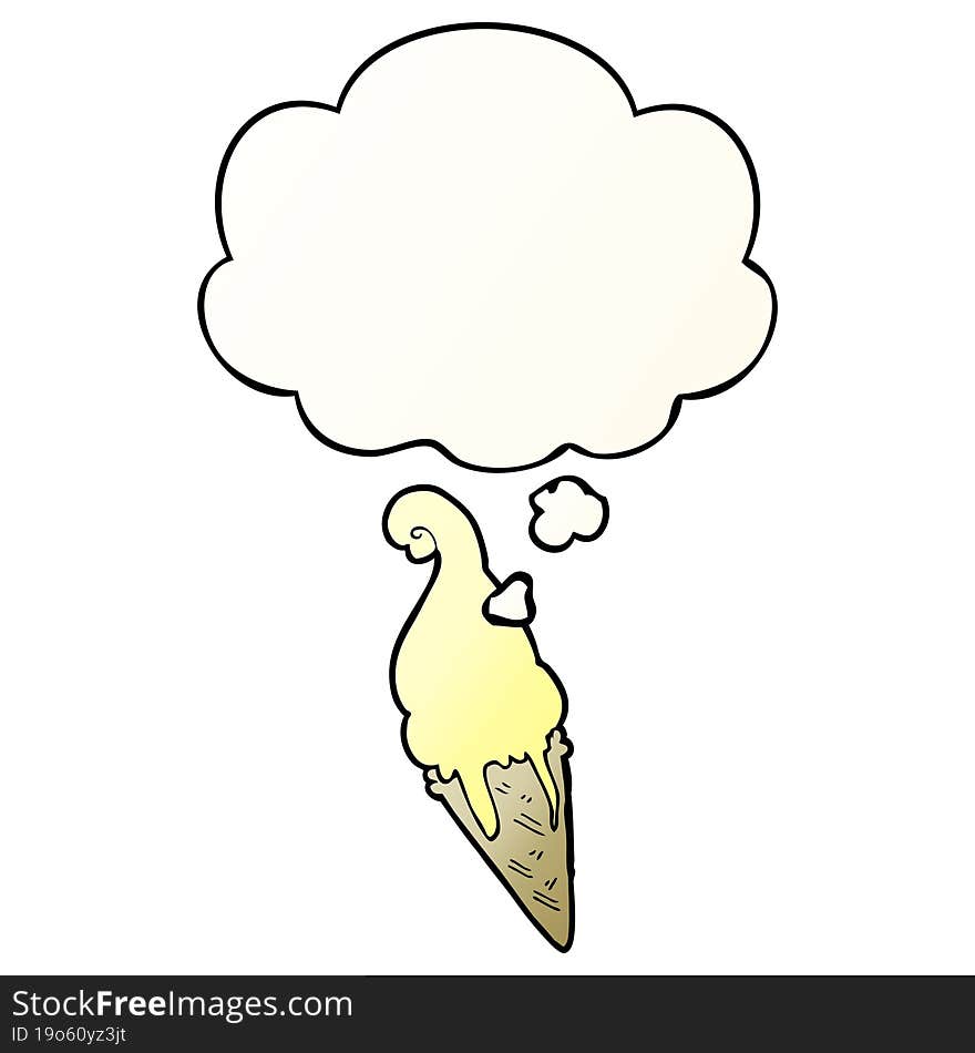 cartoon ice cream and thought bubble in smooth gradient style