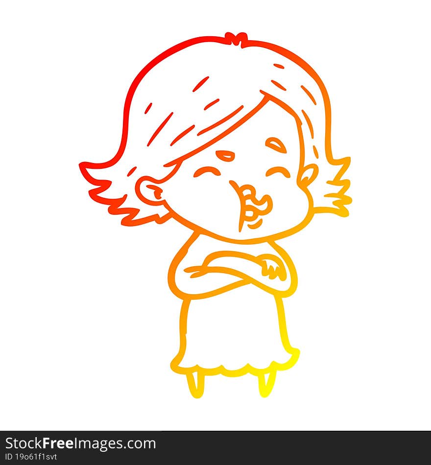 Warm Gradient Line Drawing Cartoon Girl Pulling Face