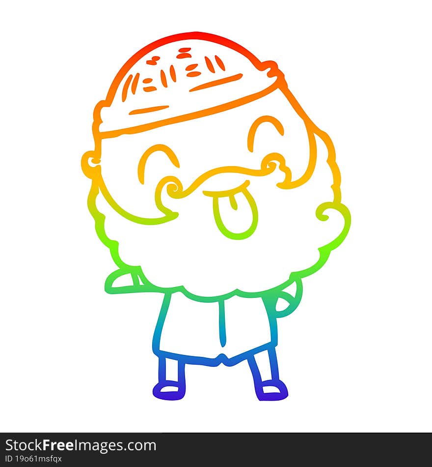 rainbow gradient line drawing man with beard sticking out tongue