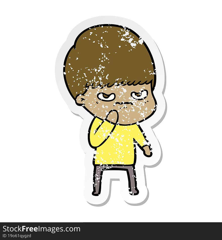 distressed sticker of a angry cartoon boy