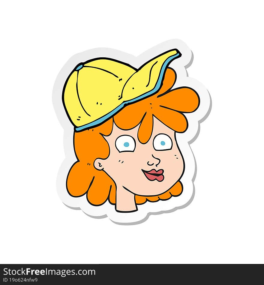 sticker of a cartoon female face wearing cap