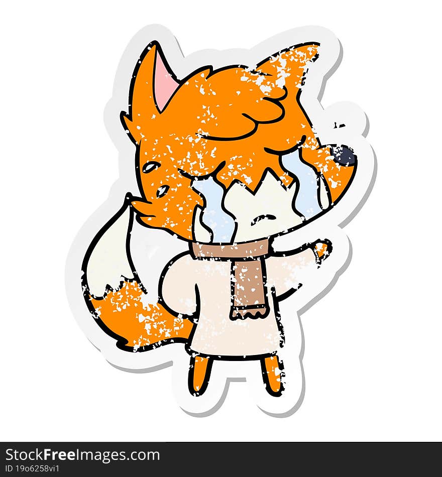 distressed sticker of a crying fox cartoon