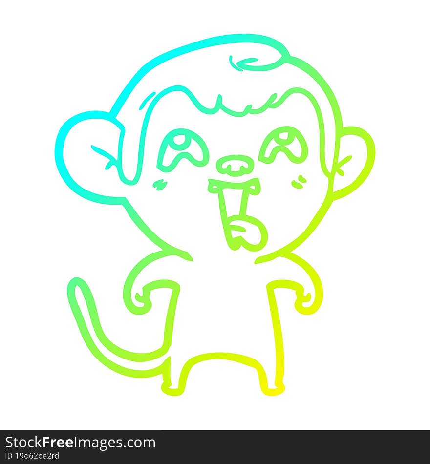 Cold Gradient Line Drawing Crazy Cartoon Monkey