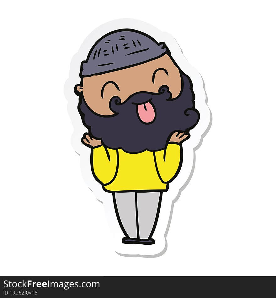 Sticker Of A Man With Beard Sticking Out Tongue