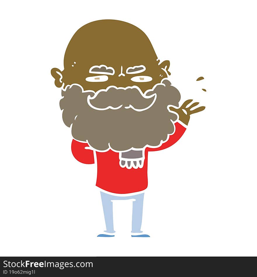 Flat Color Style Cartoon Dismissive Man With Beard Frowning