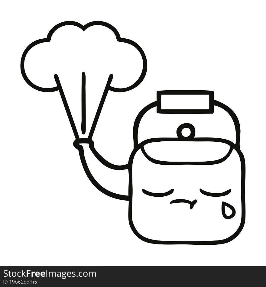 Line Drawing Cartoon Steaming Kettle