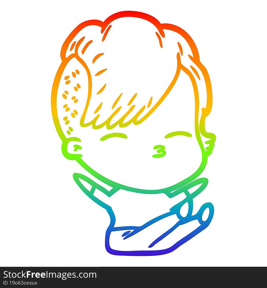 rainbow gradient line drawing cartoon squinting girl