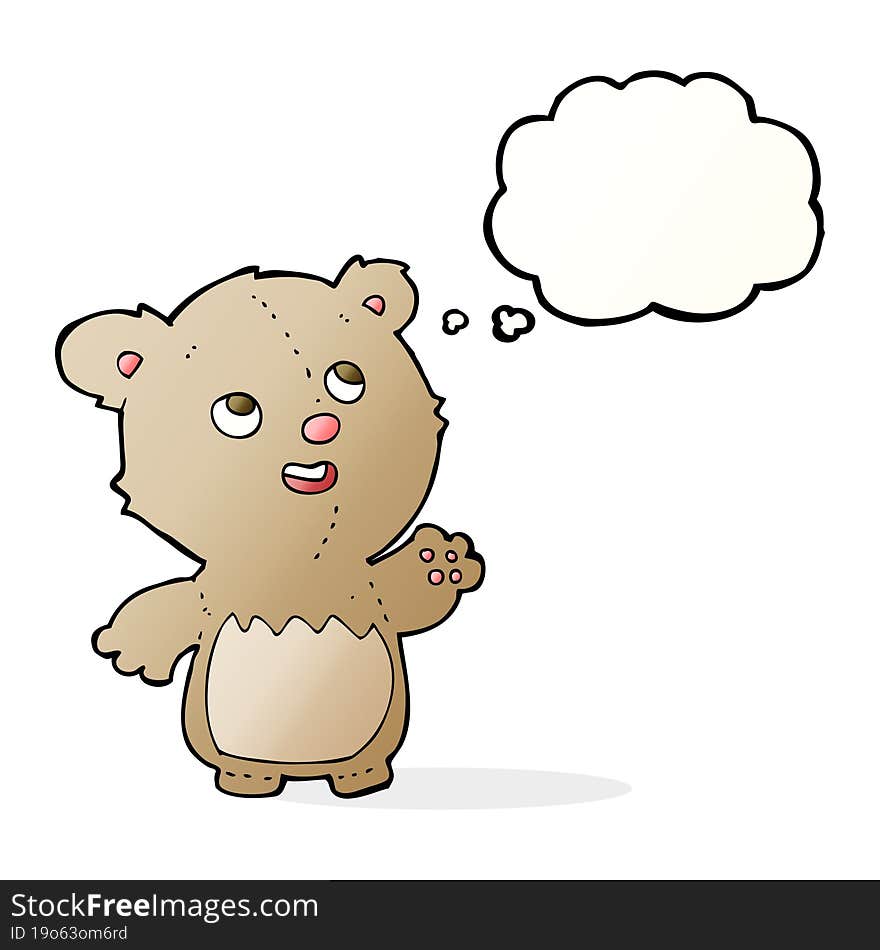 cartoon happy little teddy bear with thought bubble