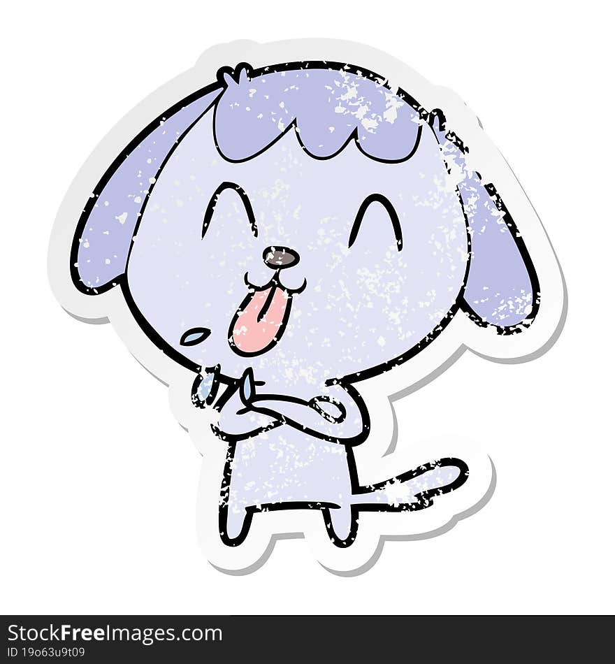 distressed sticker of a cute cartoon dog