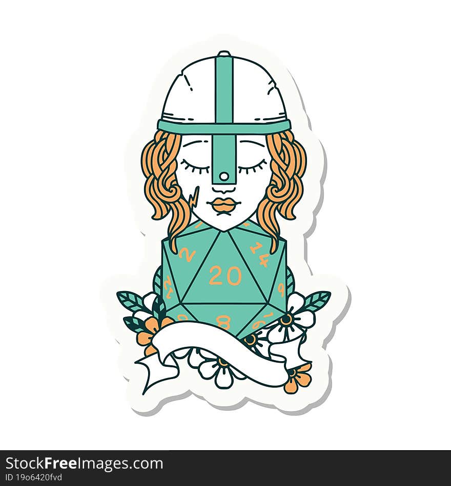 human fighter with natural twenty dice roll sticker