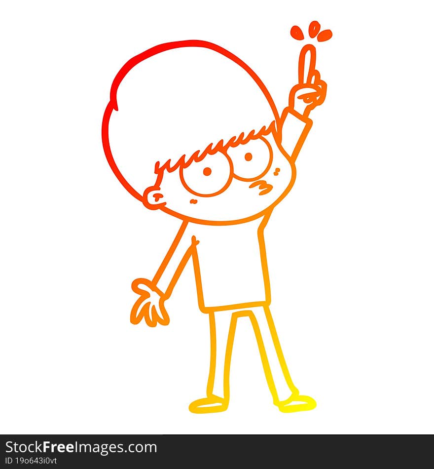 Warm Gradient Line Drawing Nervous Cartoon Boy With Idea