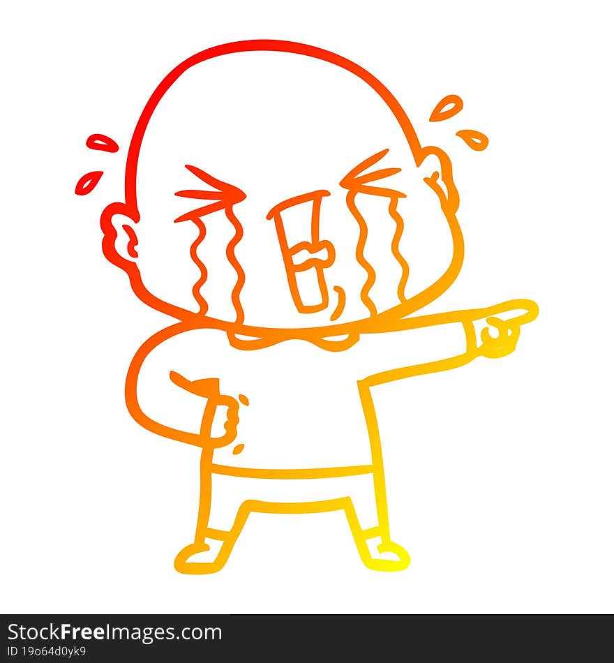 warm gradient line drawing cartoon crying bald man