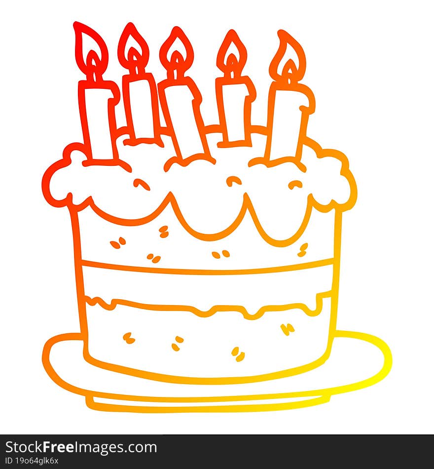 warm gradient line drawing of a cartoon birthday cake