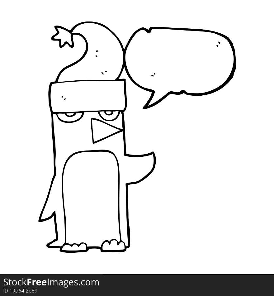 Speech Bubble Cartoon Penguin In Christmas Hat