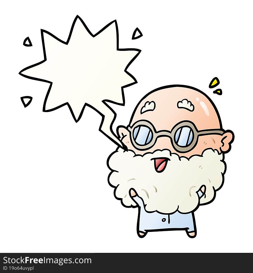 cute cartoon surprised old man with speech bubble in smooth gradient style