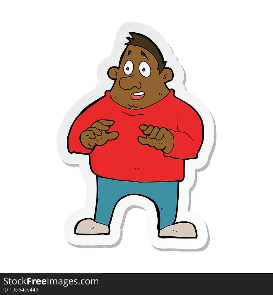 Sticker Of A Cartoon Excited Overweight Man